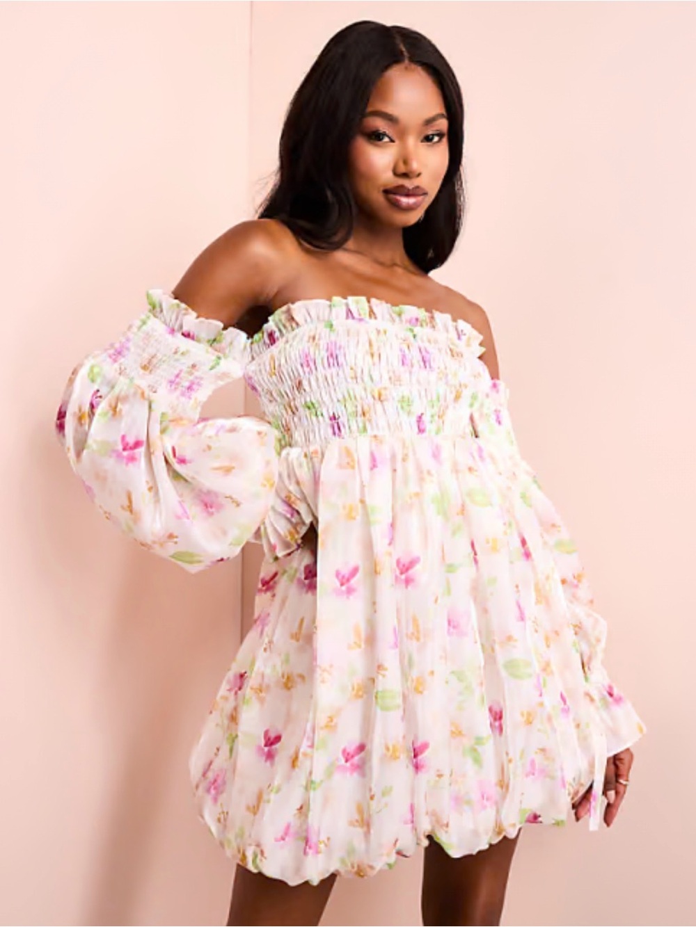 ASOS LUXE Floral Organza Off Shoulder‎ Bubble Mini Dress Sz 6 NWT!